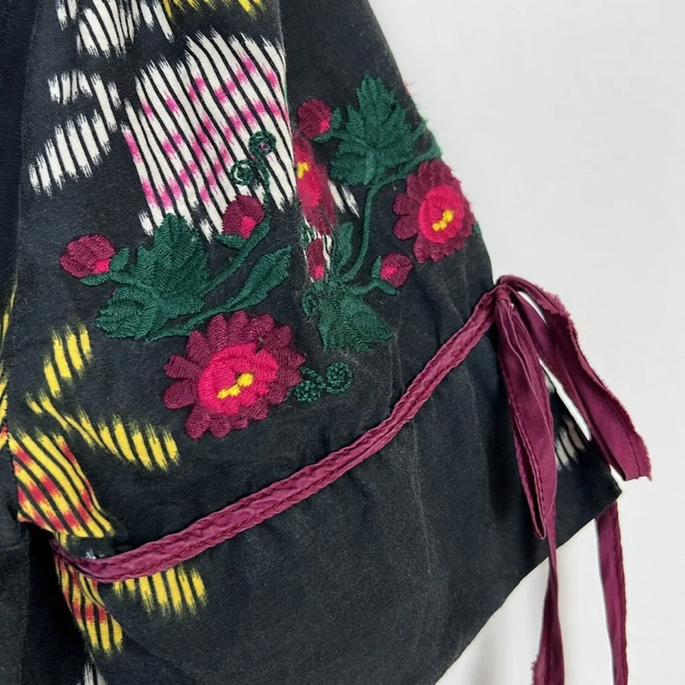Anthropologie Floreat Black Floral Top Embroidered Sleeves Silk Blend Sz… - Picture 10 of 14